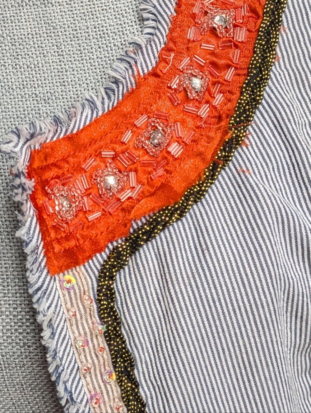Free People Blue Pinstripe Blazer with Coral Trim - Picture 7 of 14
